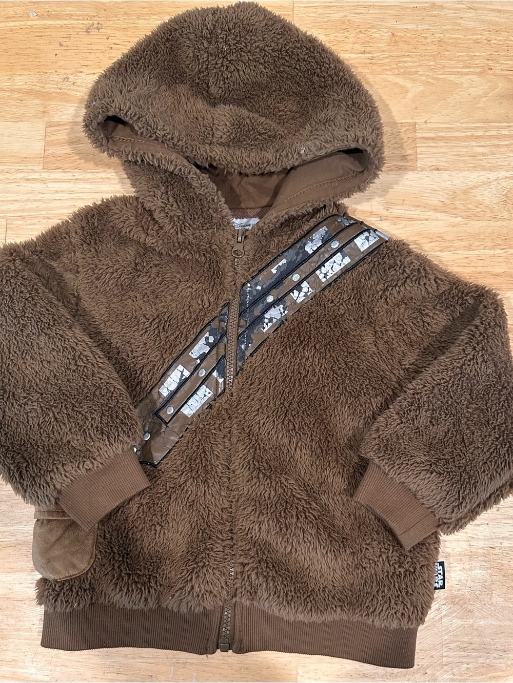 Disney Store Star Wars Chewbacca Brown Fur Zip Front Hoodie Jacket.